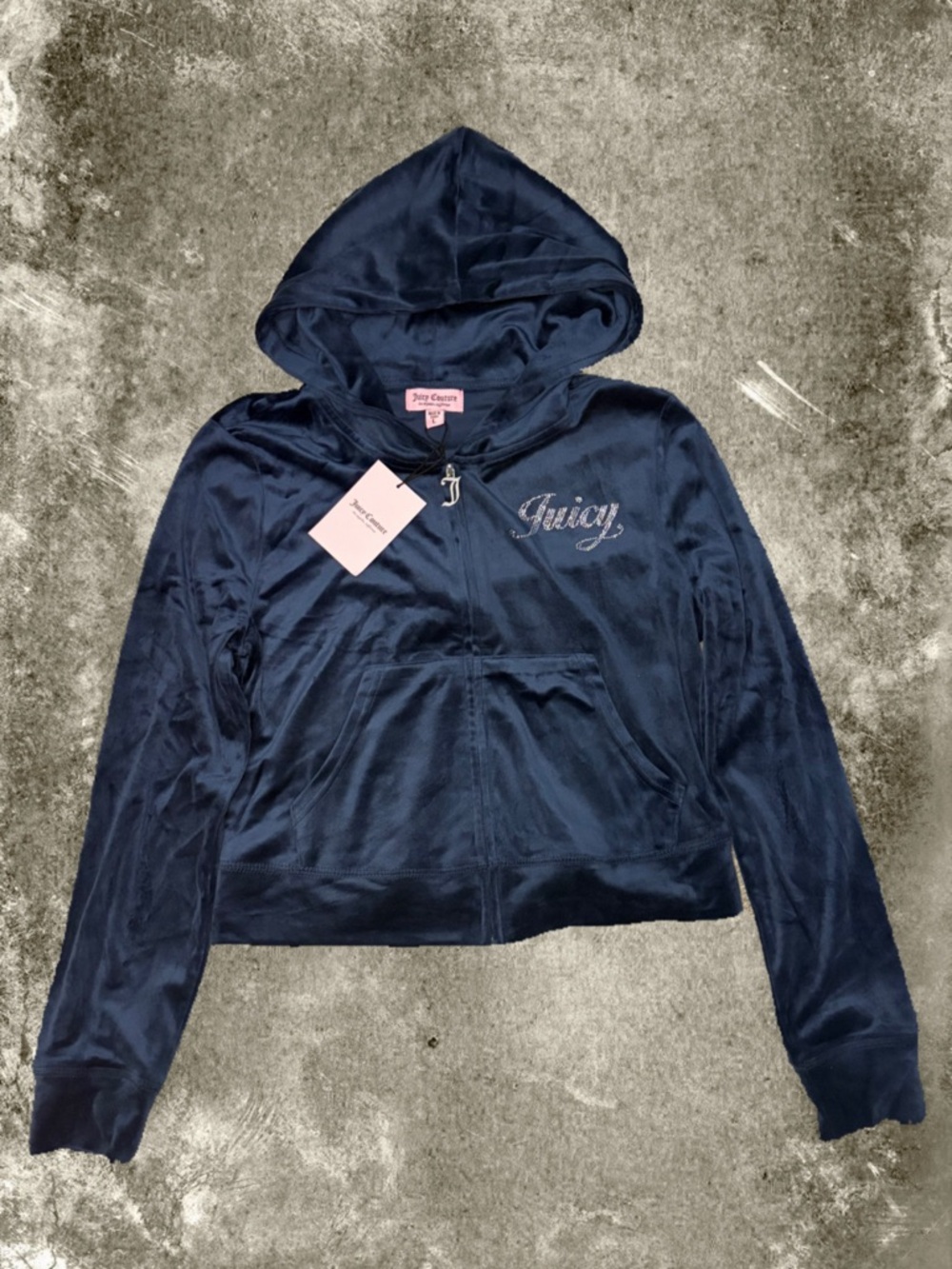 Juicy Couture Navy Blue Velour Zip-Up Hoodie